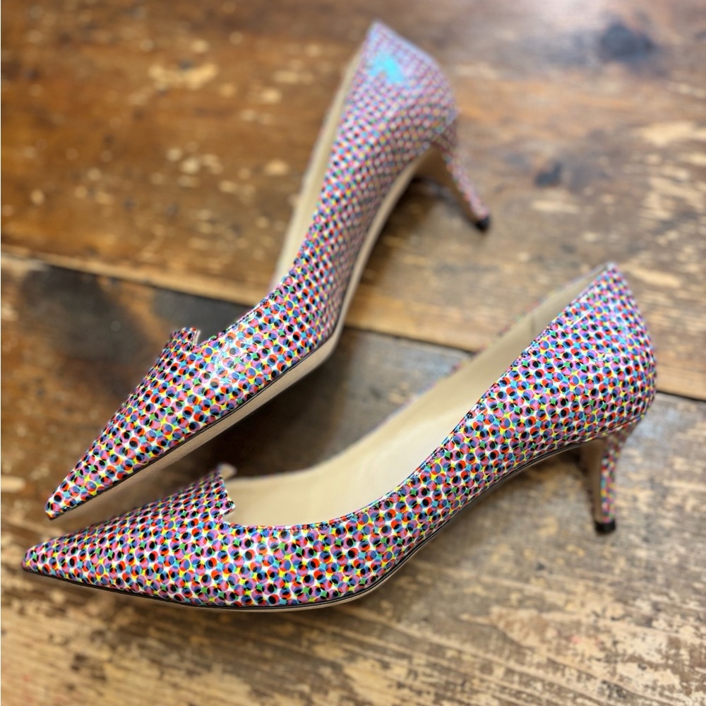Jimmy Choo Pink Geo Pattern Patent Kitten Heels Mint New